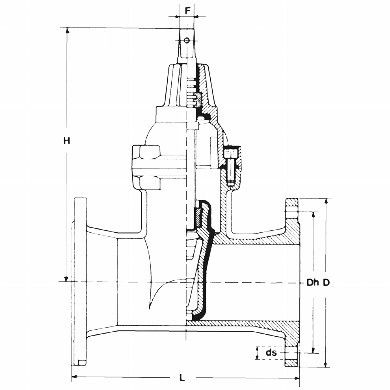 DN150 PN 25 Ductile Iron Gate Valve Oval Body Flanged Soft Seated