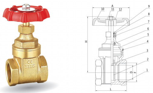 DN25 PN10 NPT End Female Gate Valve Brass Small Flow Resistance